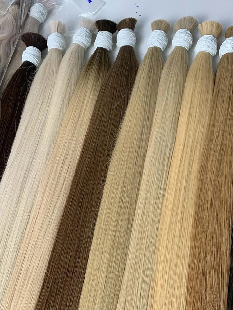 Włosy do zaplatania bez wszywki, proste, luzem, 100% brazylijskie, dziewicze, Remy, doczepiane, 50g 100g, blond, kolor 1B, naturalne pasmo włosów. — 2