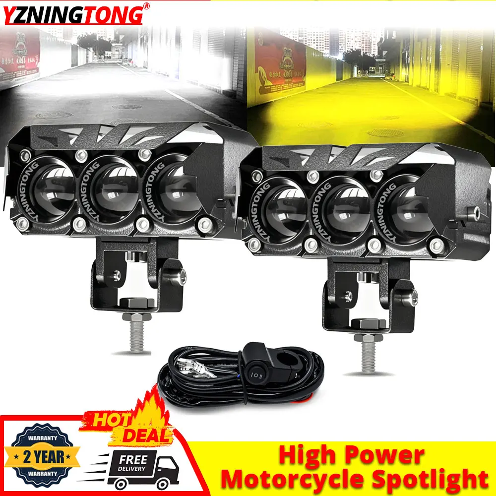 

Led Headlight for Motorcycle 500W Dual Color Moto LED Spotlights for BMW Motorbike Bike Additional Fog Lamp Moto Headlamp 12V