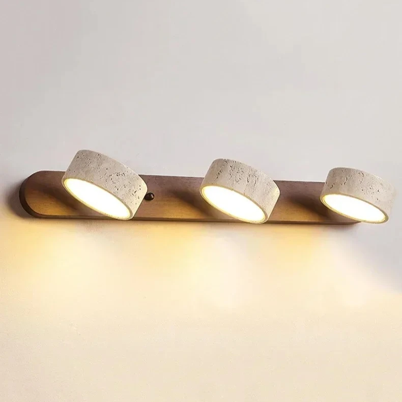 Creative Circular LED Rotatable Lamp Spanish Natural Limestone Double-sided Wall Lamp Bathroom Vanity Mirror Front Lamp