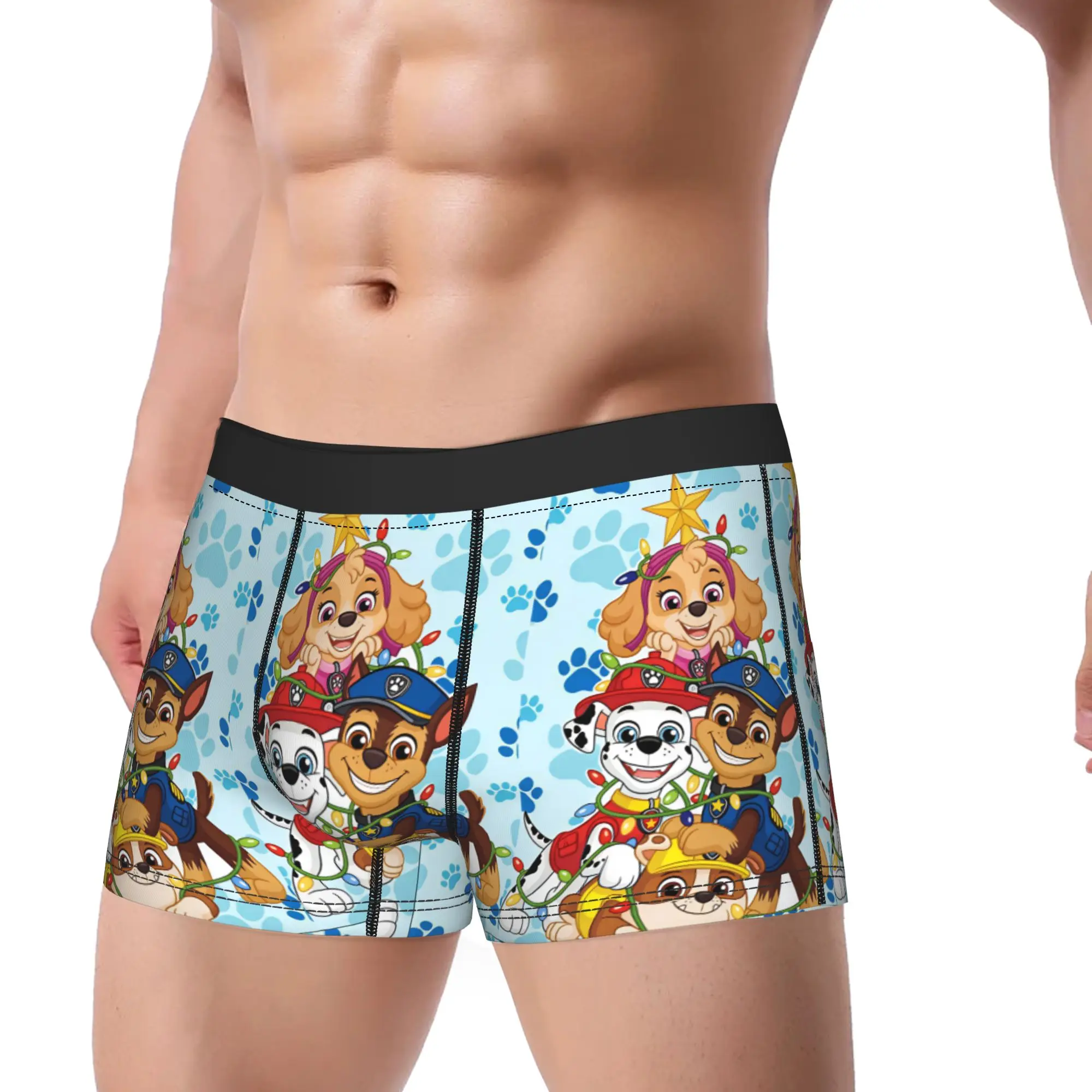 Paw Dogs Christmas Light Group Underwear  Breathable Panties Design Shorts Briefs For Male Pouch Large Size Boxershorts