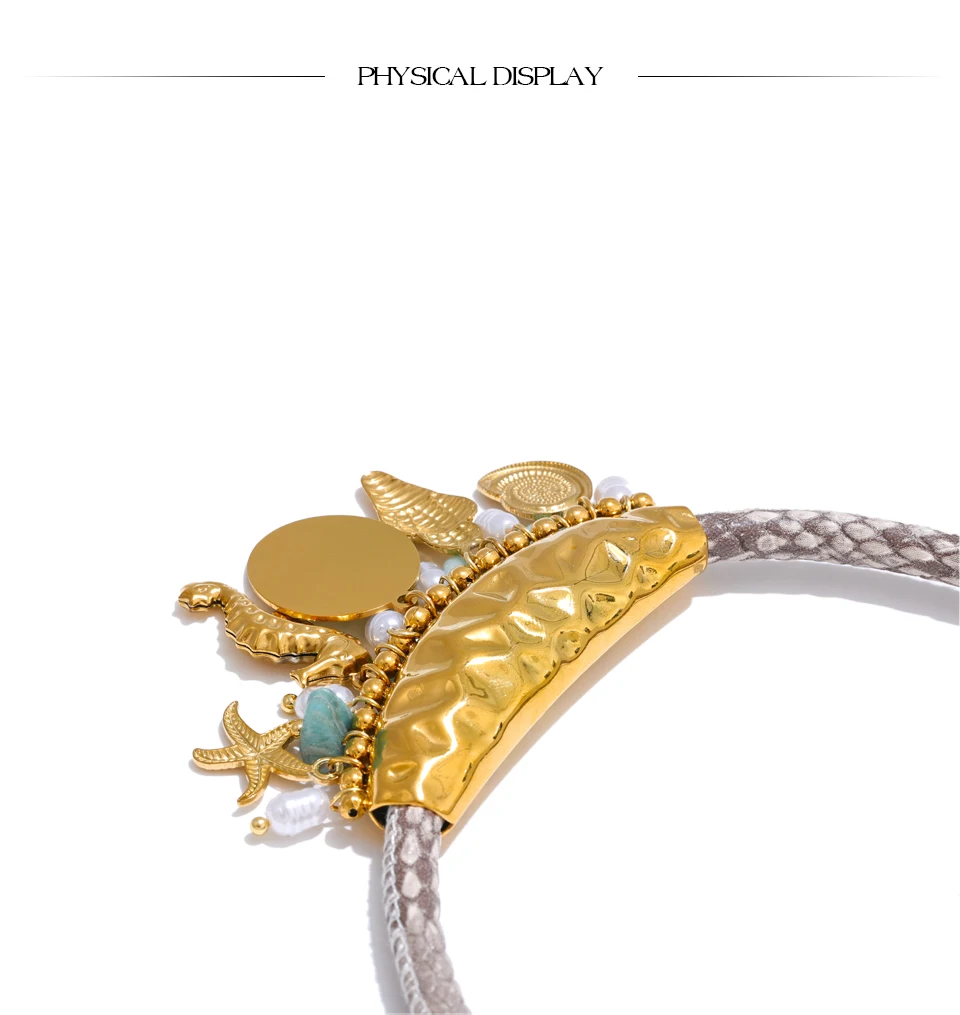 Yhpup Exklusives Design, handgefertigter Schmuck, Perlen im Ozean-Stil, Seestern, Muschel, Fischtropfen-Halskette, exquisiter Edelstahl-Schmuck – Detail 10
