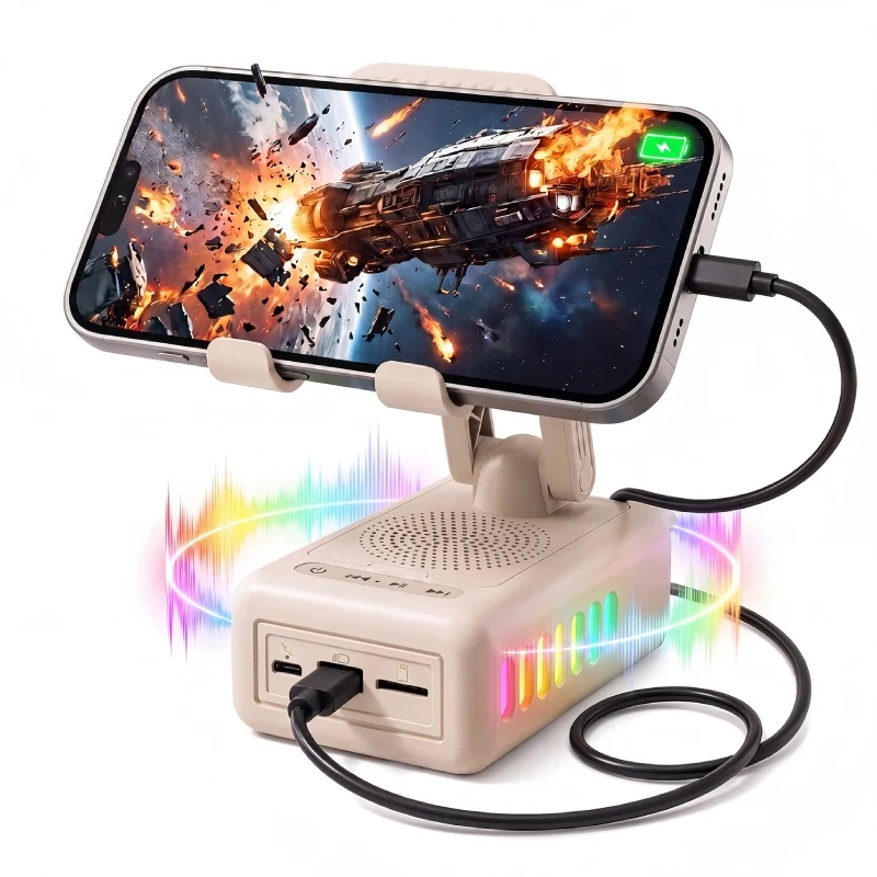NewRixing 6W Kabellose Lautsprecher mit Telefonhalter, mobiler Powerbank, TWS, USB, TF, RGB-Beleuchtung, eingebautem Mikrofon, Freisprechfunktion. – Detail 6