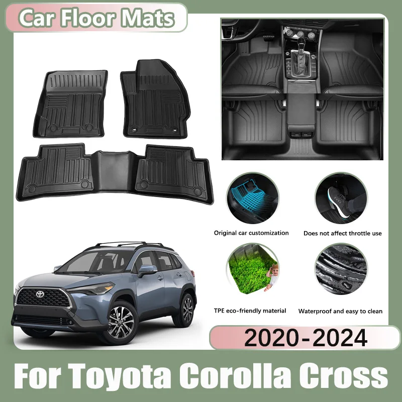 RHD Car Floor Mats for Toyota Corolla Cross 2020-2024 Carpet Anti-dirt Tray Car Waterproof Foot Pad Custom Liner Mat Accessories