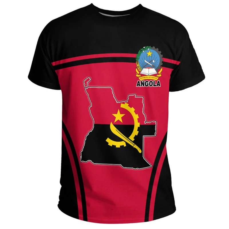 3D Printing The Republic-of Angola Map T Shirt Angola Coat Of Arms Flag Graphic Short Sleeves Vintage Ethnic Mens Clothing Tops