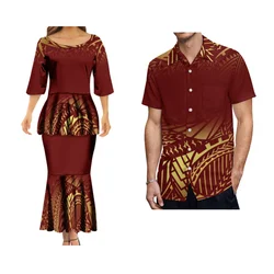 Polynesian Double-Layer Fishtail Dress Custom Puletasi Summer Crewneck Short-Sleeved Dress With Vintage Tribal Patterns