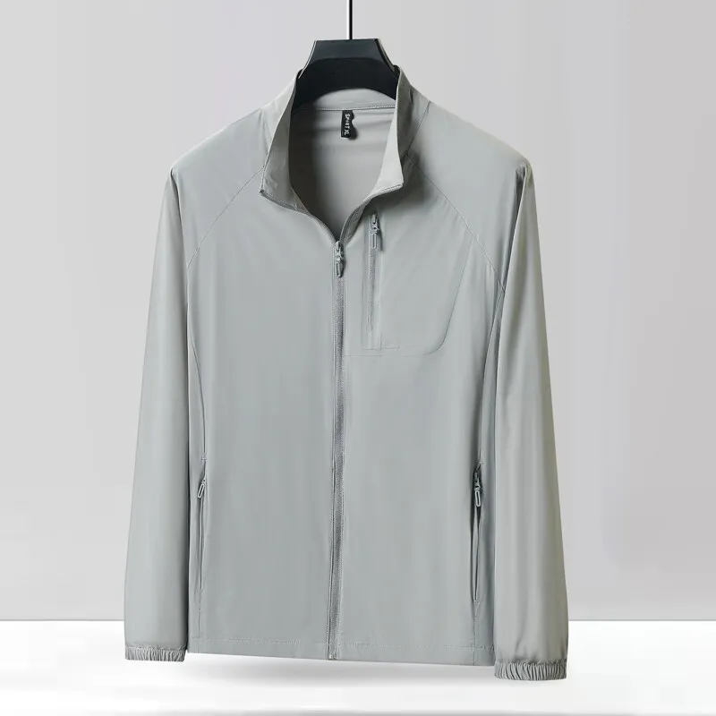 

Summer Men's Sunscreen Jackets Lightweight Breathable Ice Silk Sun Protection Skin Coats Stand Collar Outdoor Camping Clothing