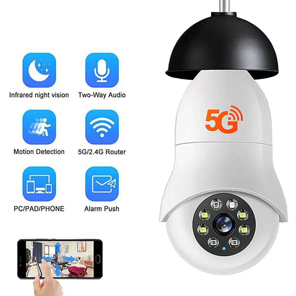 

WiFi iP Bulb Camera with Lamp Holder 5G 1080P Wireless Night Vision Color Motion Detection Two-way Audio AP Hotspot Video Playba