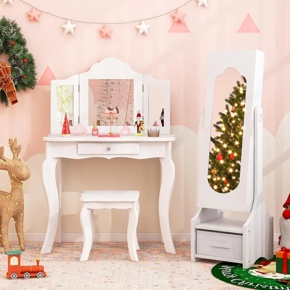 

Jewelry Armoire Cabinet, 41.5” Standing Jewelry Organizer with Full-Length Mirror, 3 Storage Drawers