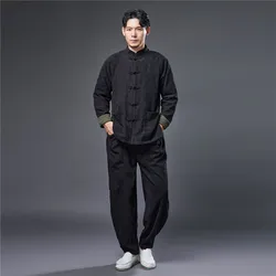 Tuta da uomo invernale arti marziali Tai Chi Kungfu uniformi maglione tradizionale cinese + pantalone completo da allenamento Casual Set da meditazione