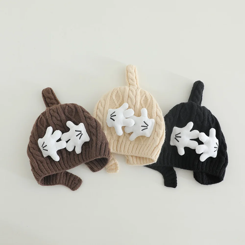 Kids Knitted Hat 45-48CM Cartoon Windproof Winter Baby Beanie Pacifier Cap Warm Yarn Pullover Hood For Boys Girls Infant Toddler