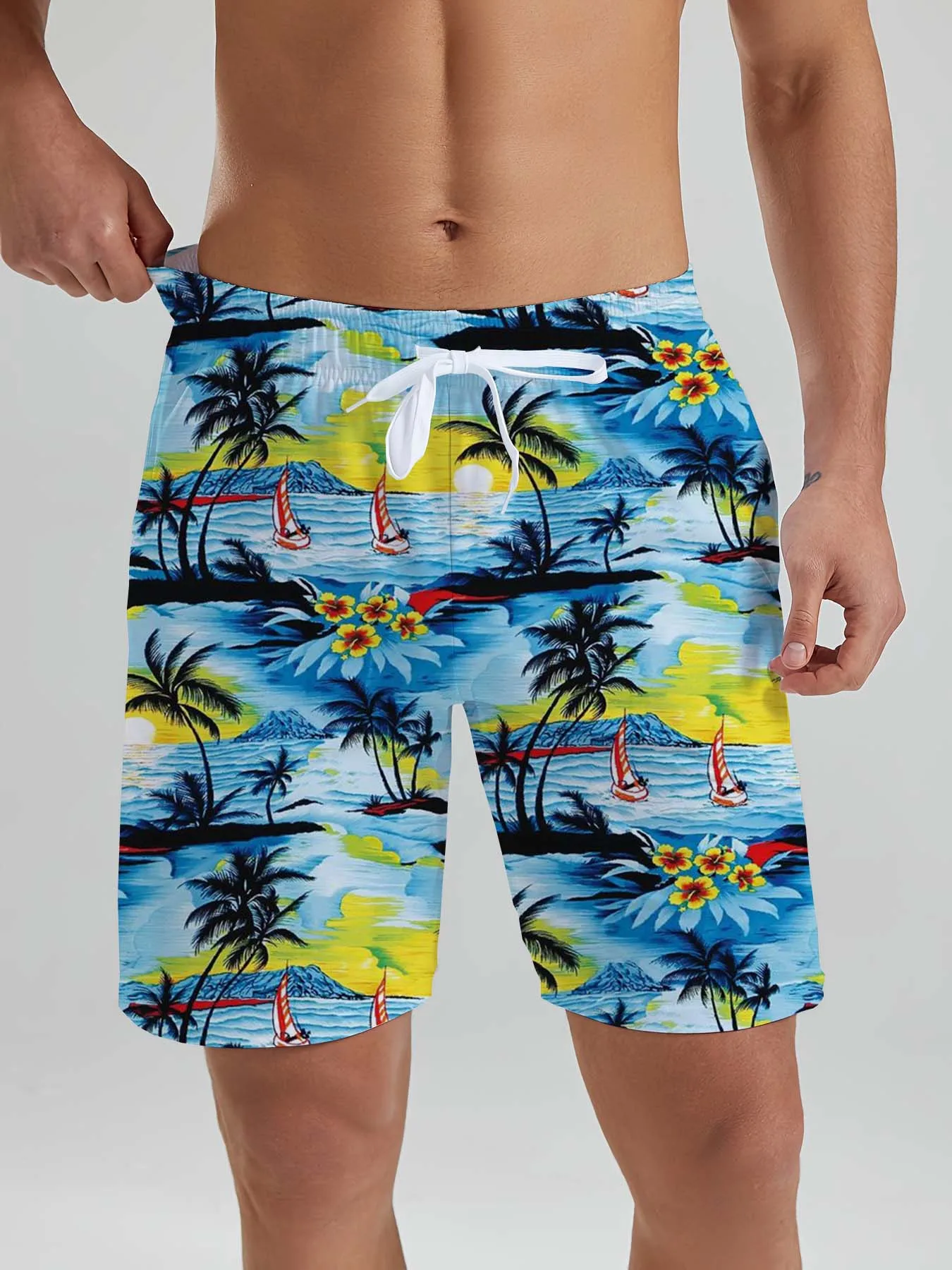 

Гавайские мужские пляжные шорты с тропическими растительными узорами, мужские шорты с 3D-принтом, новые летние плавки, мужская одежда для отпуска
