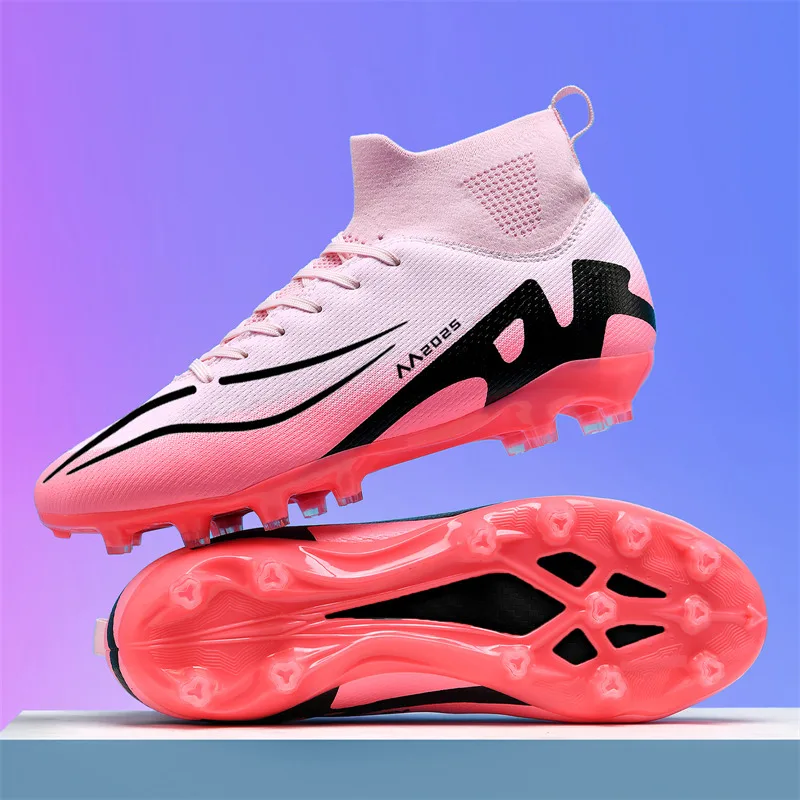 

Pink Couples Football Boots Original High Top Outdoor Soccer Shoes Man Breathable Society Soccer Cleats Men zapatillas de futbol