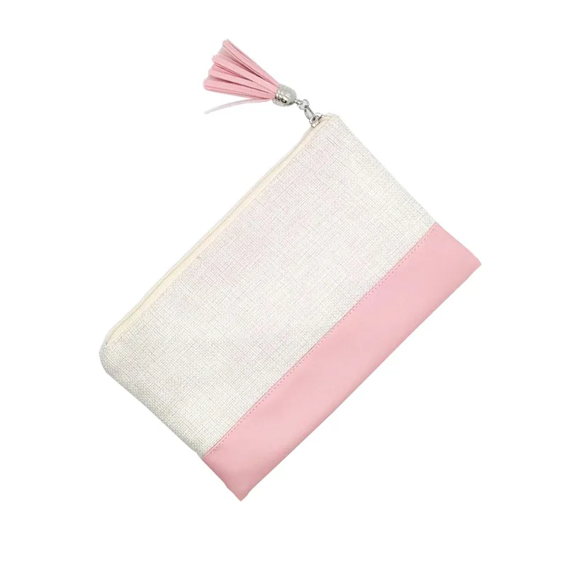 Thermal Sublimation Blank Linen Storage Bag With Zipper Heat Transfer Coin Bag Small Cosmetic Bag With Fringe