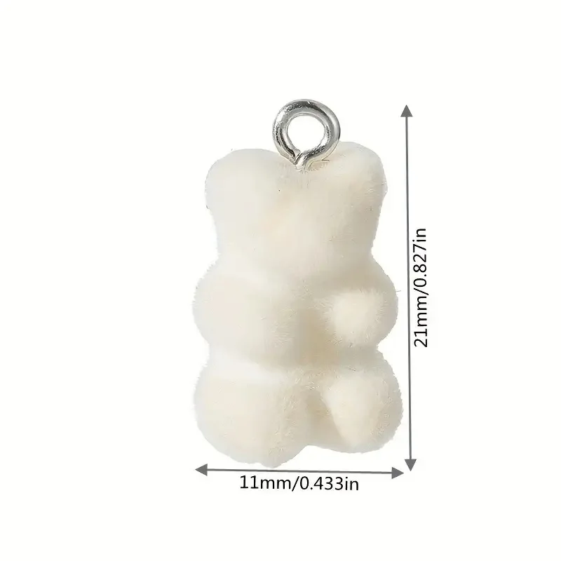 10pcs/lot Mixed Color Double-sided Flocked Plush Charms, Bear Resin Pendant, DIY Necklace Keychain For Jewelry Making Accessorie