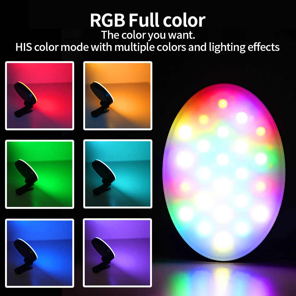 Lampu Mini RGB Ponsel Lampu Klip Lampu Self-timer Langsung 4000MAh Kecerahan Mode Multiwarna Portabel Dapat Diisi Ulang Dapat Disesuaikan