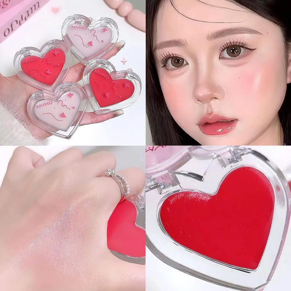 Clear Blush Cream Makeup Palette Moisturizing Cheek Tint Brightening Multi-function Water Gloss Highlighter Love Shape