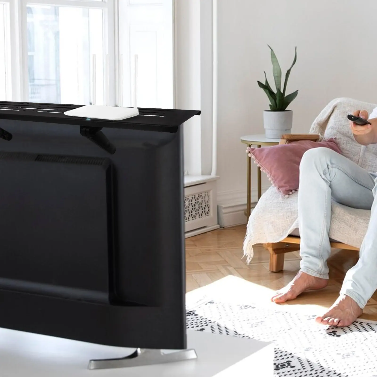 Adjustable Router Storage Bracket TV Screen Shelf No Drilling Media Shelf Organizer for Streaming Device Cable Box Game Console