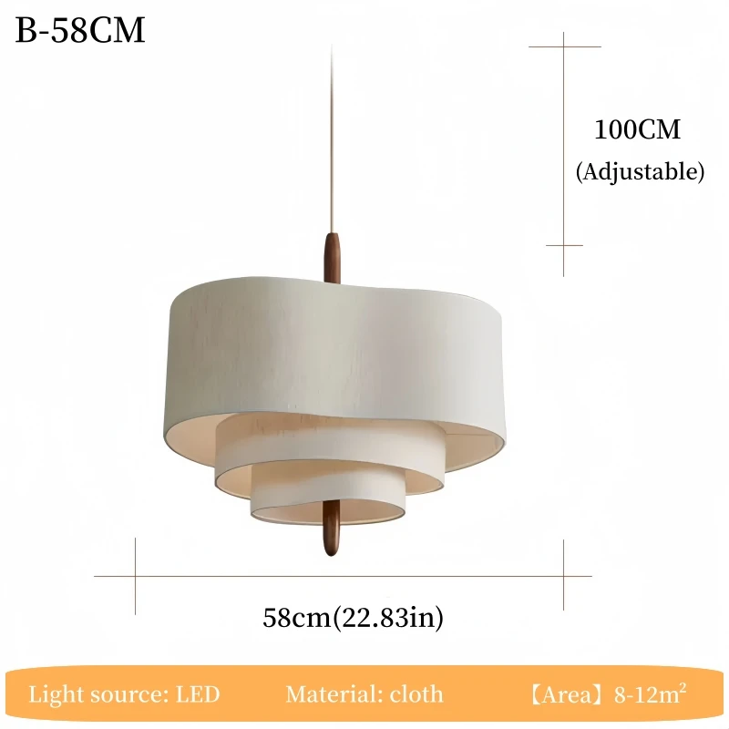 French Minimalist Fabric Chandelier Vintage Pendant Light Cream Hanging Lamp for Restaurant Living Room Bedroom Study Home Decor image 3