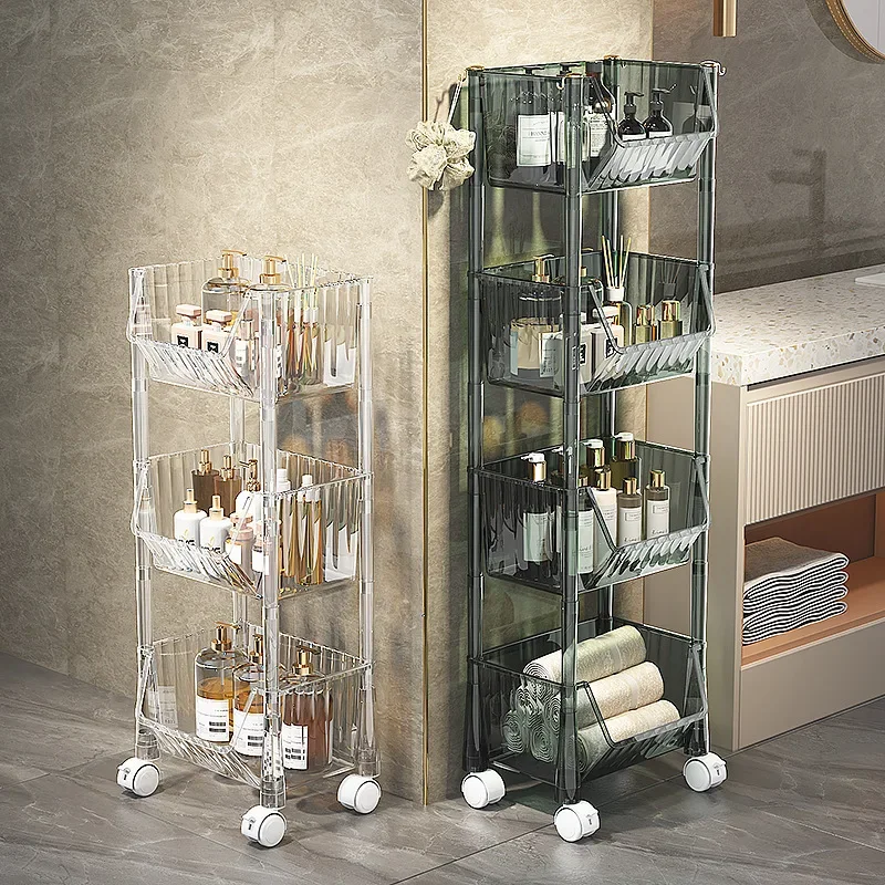 

Bathroom Storage Solution, Floor-to-Ceiling Washstand Shelves, Non-Perforated Small Carts, Efficient Space Utilization 118