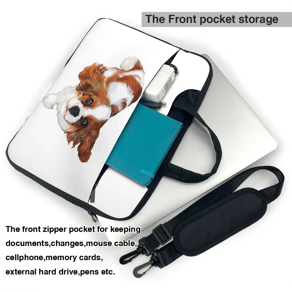 

Cavalier King Charles Spaniel Looking Up Crossbody Laptop Bag Case Computer Bag Resistant Protective Notebook Pouch for Macbook