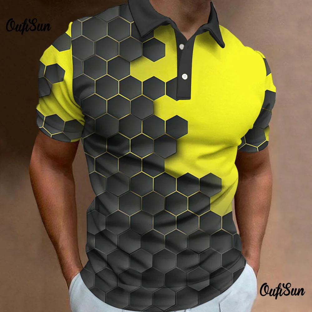 Men's Polo Shirt Fashion Abstract Mesh 3D Print High Quality Men Tops Loose Golf Sweatshirt Oversize Button Polo T-Shirt For Men