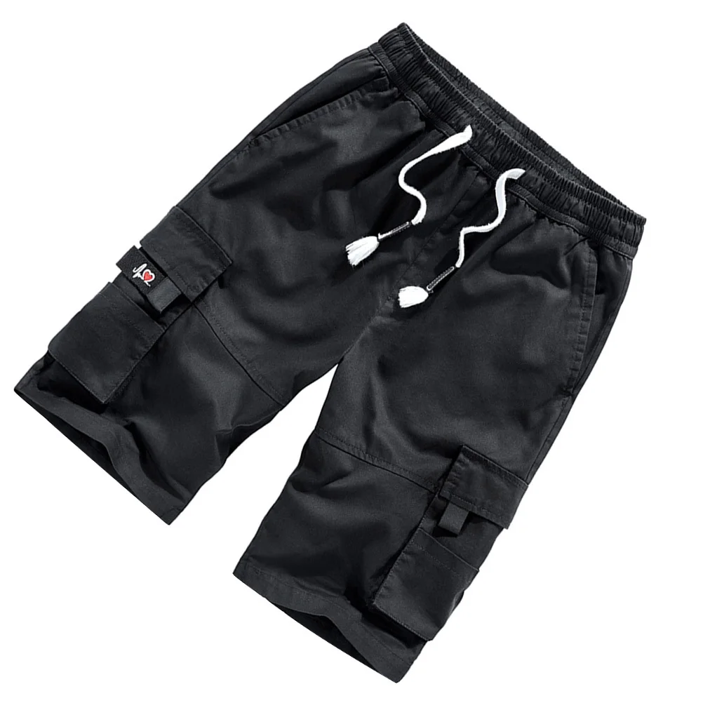 شورت صيفي أسود قابل للتنفس للرجال من القطن الخالص، سروال قصير مريح برباط قابل للتعديل مقاس 5xl #2