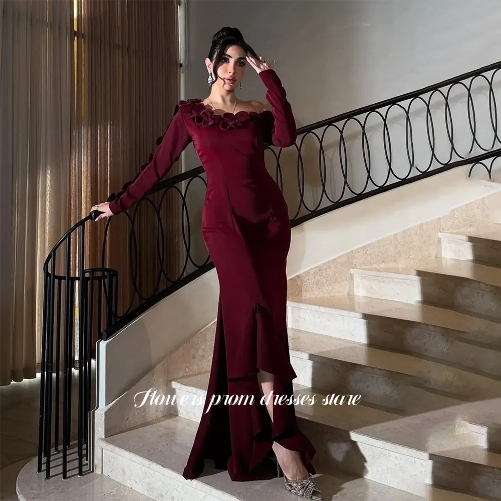 

Flowers Mermaid Party Dress 3D Flowers Long Sleeve Evening Dress Crepe Prom Dress Formal Occasion Dress for Women Customized