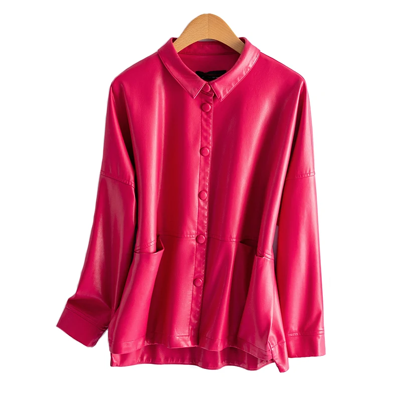  Ning Genuine eepskin Leather Jaet Women's ort Sle Casual Loose plus Size Korean Version Spring Autumn New Arrival