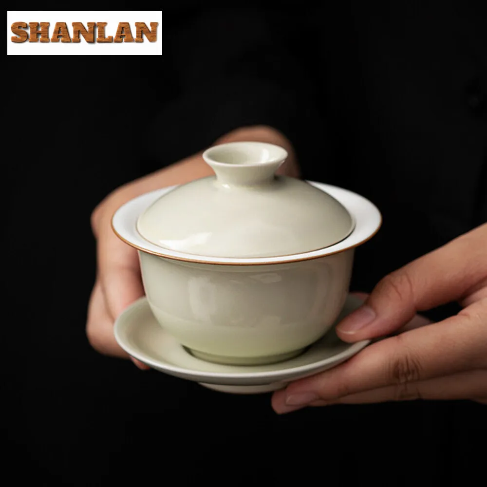 110ml Retro Palnt Ash Ceramic Gaiwan Traditional Ceramic Bowl with Lid Tea Tureen Tea Making Cover Bowl Cafes Supplies Gift