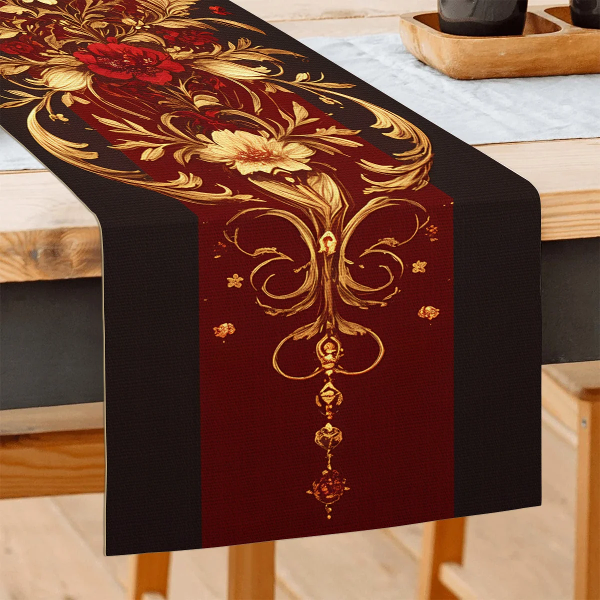 1 Piece Happy Valentine's Day Table Runner, Red Vintage Pattern Table Flag, Suitable for Dinner Parties, Holiday Parties, Family Gatherings, Children's Activities, Themed Cafes, Home Decoration, Christmas Markets, Cozy Tea Parties