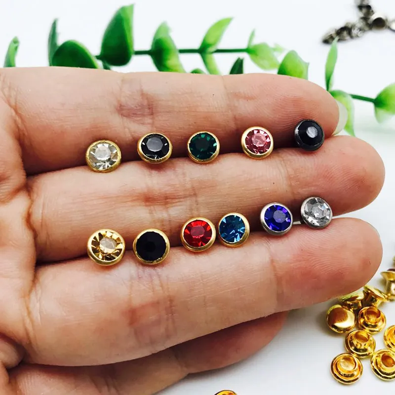 

6mm Golden Base Rhinestone Rivets Glass Multicolor Crystals Studs For Leathercraft DIY Leather Rivets