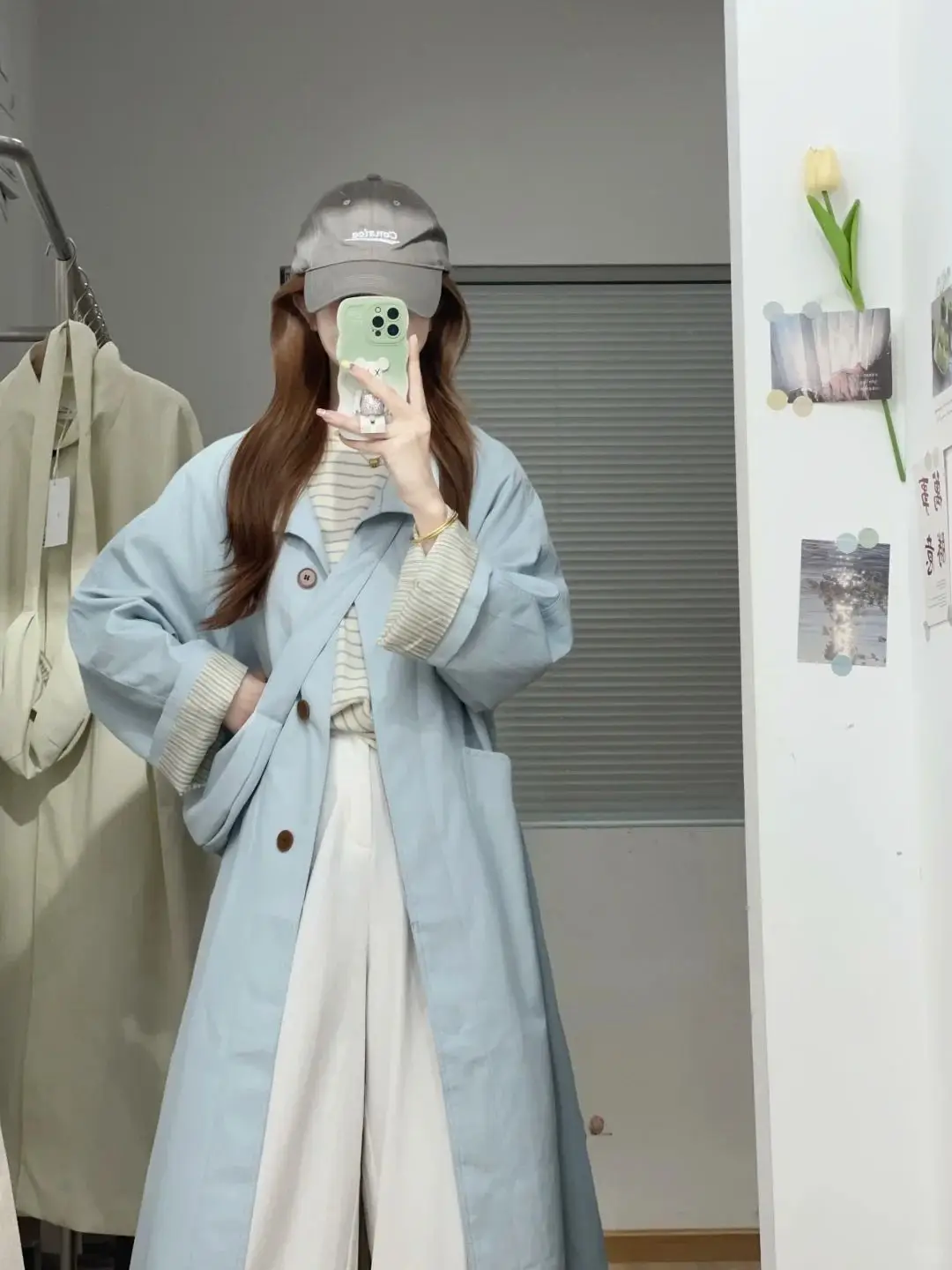2026 Spring and Autumn New Korean Long Stand Collar Spring and Autumn Windcoat Jacket Top Blue Jackets