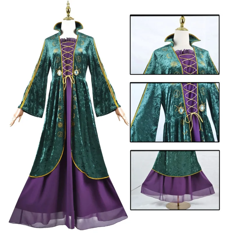 Movie Hocus Pocus Winifred Sarah Mary Cosplay Costume Wig Aldult Woman Dress Halloween Suit