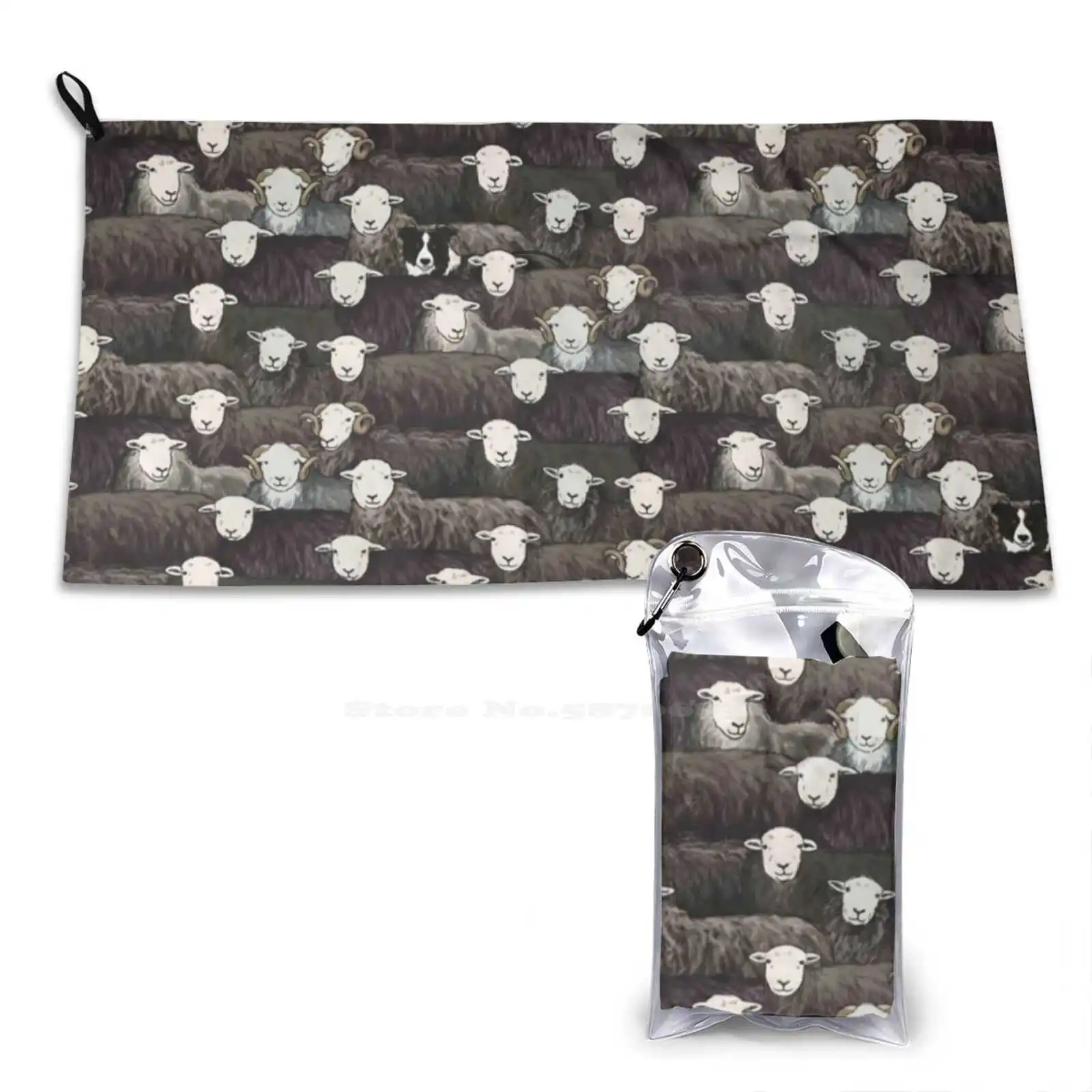 Herdwicks Soft Towel Quick Dry Beach Towel Flock Sheepdog Herdwick Shepherd Herding Farm Animal Lake District Dales Hills