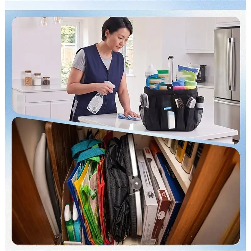 ABKY-For Cleaning Tote Bag With Handle-Black, Caddy Organizer Featuring Multiple Pockets For Cleaning Supplies& Products Storage