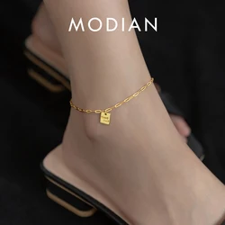 Modian Real 925 Sterling Silver Simple Lucky Exquisite Chain Anklet For Women Bracelet Silver Party Fine Foot Jewelry Gifts