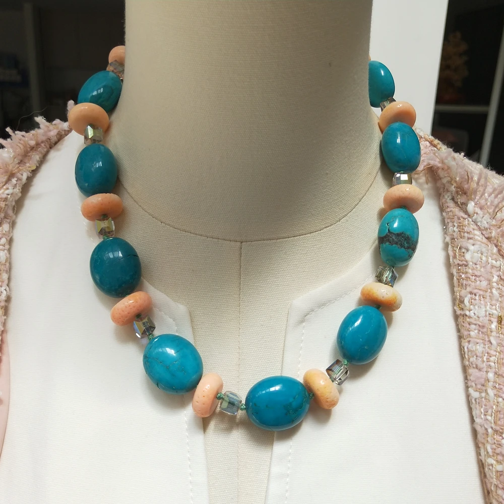 Lii Ji Turquoise Coral Crystal Necklace 53cm Women Jewelry