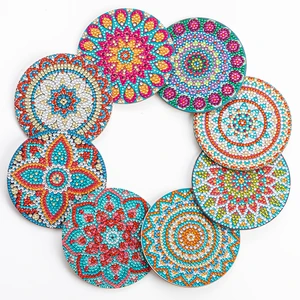 8 buah / set Tatakan Gelas Lukisan Berlian Mandala Tatakan Gelas Seni Berlian DIY Tatakan Gelas Berlian Bor Penuh 5D Cangkir Bundar Akrilik 8 mandala berlian penjualan terbaik - №