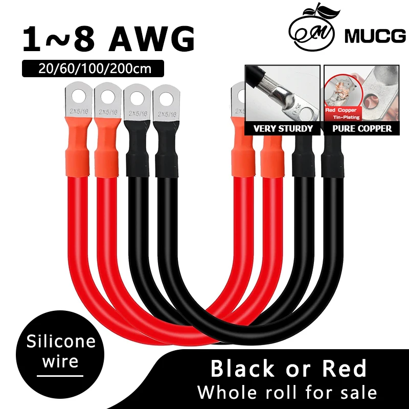 

Solar energy Battery inverter cable Black Red Connecting wire M6 M8 M10 Car Battery inverter wire connection cable 1 2 4 6 8 AWG