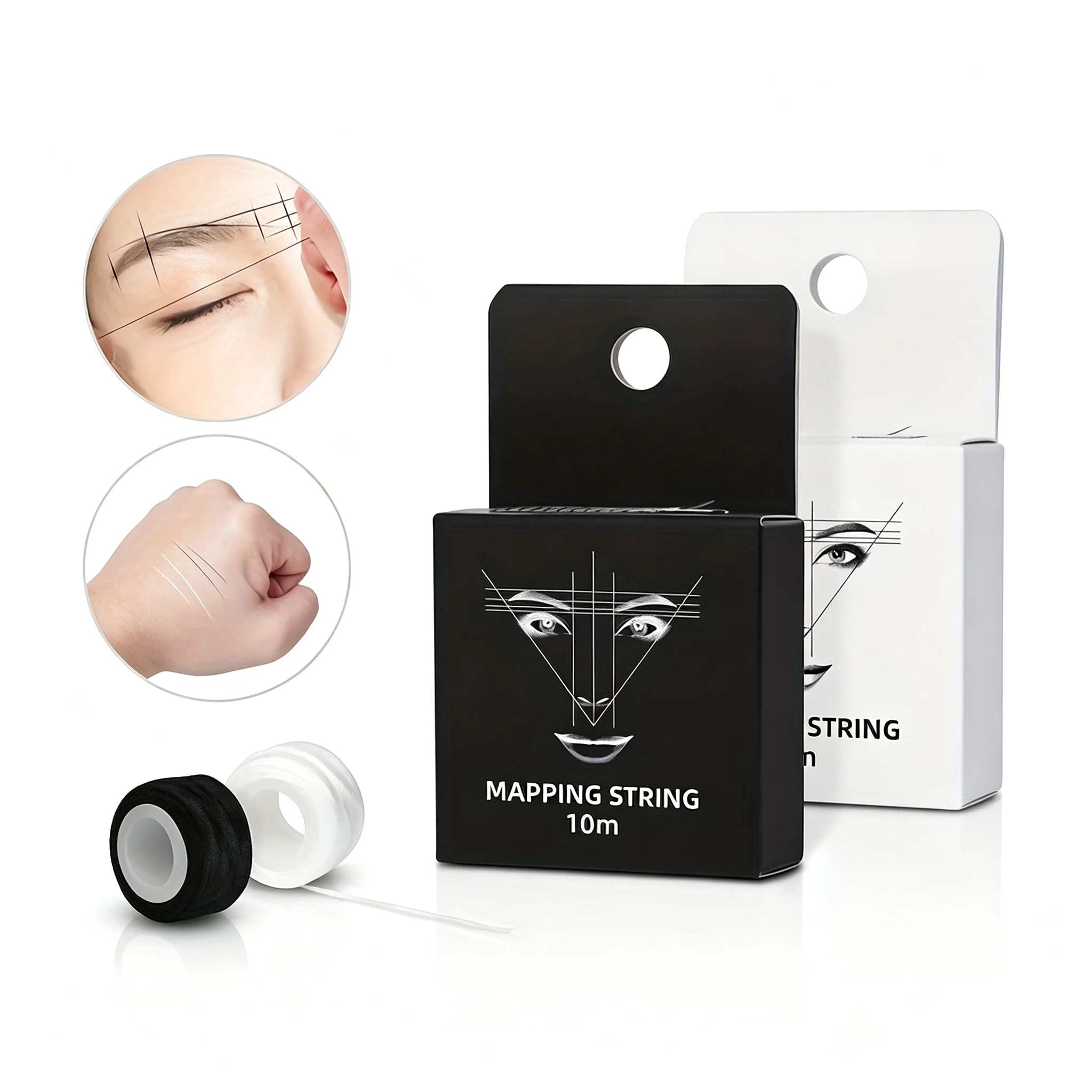 2pcs White/Black Microblading Mapping String Permanent Makeup Pre-Inked Eyebrow Marker Thread Brow Positioning Tool PMU Supply