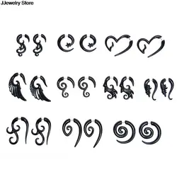 1pair Punk Tribal Spiral Fake Gauges Acrylic Ear Tapers Fake Plugs Horn Stud Earrings Wing Faux Fake Plugs Piercings Body Black