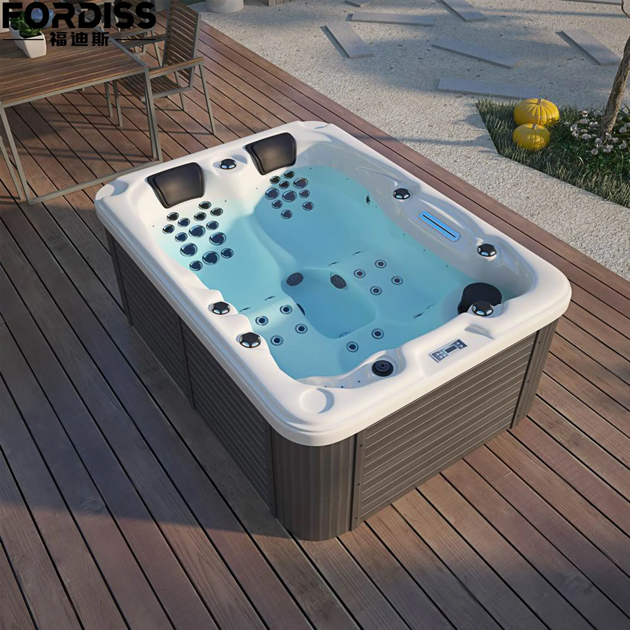 Moderna Bañera de Hidromasaje Exterior para 3 Personas, Tamaño Europeo Pequeño, Acrílica, para Jacuzzis, Bañera de Esquina para Villas, Capacidad para 3 Personas