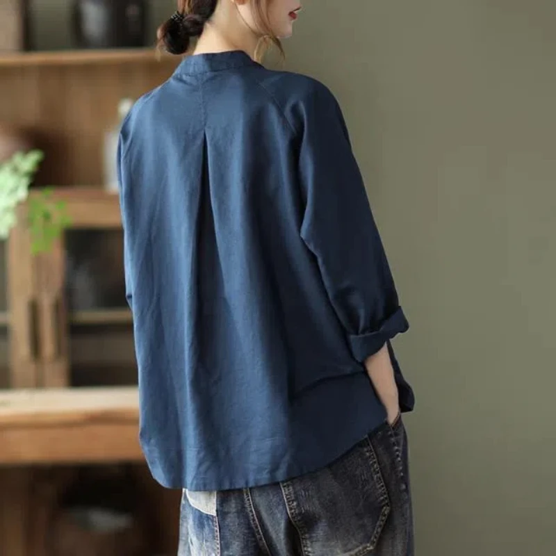 Spring Autumn Women\'s 2024 New Splicing O-Neck Button Pocket Fashion Solid Color Versatile Casual Long Sleeve Blouses Shirts