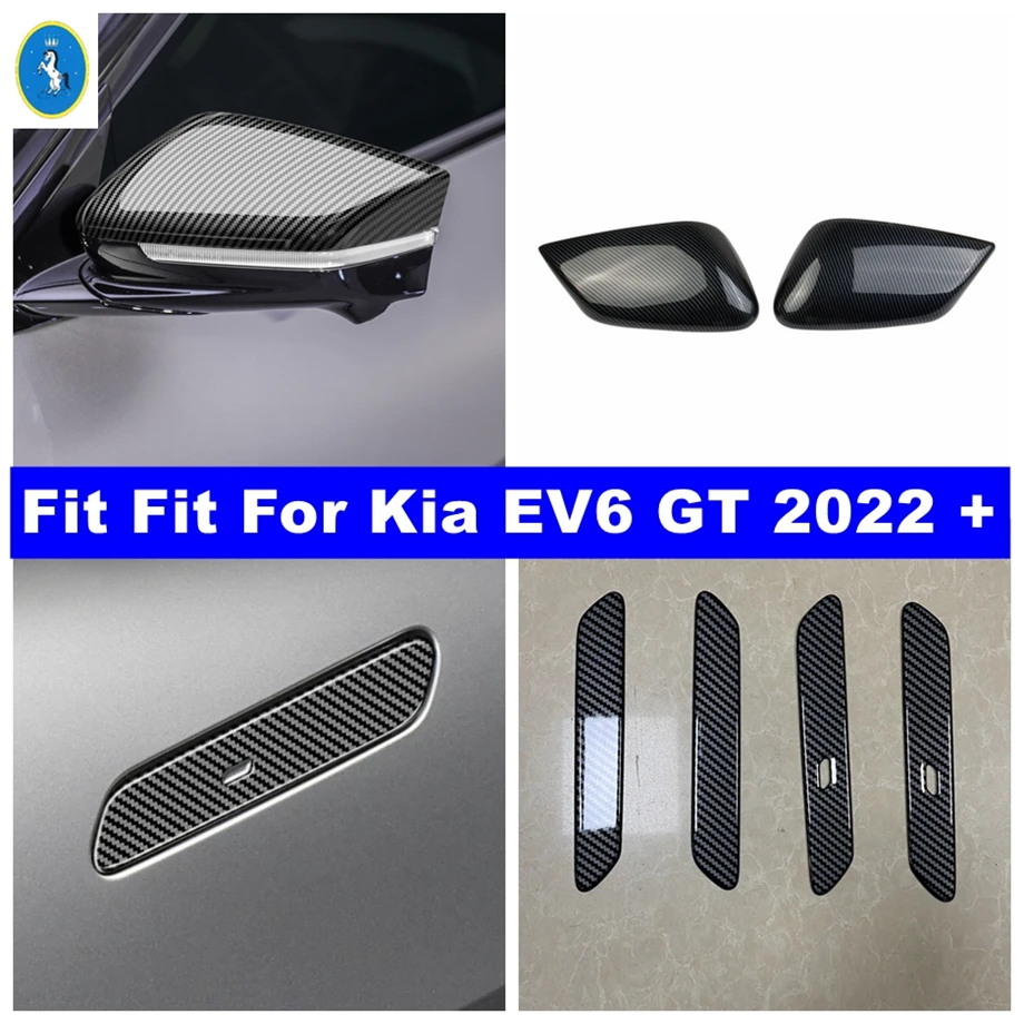 Carbon Fiber Car Side Door Handle Rearview Mirror Decor Cap Protector Shell Cover Trim Fit For Kia EV6 GT 2022 2023 Accessories