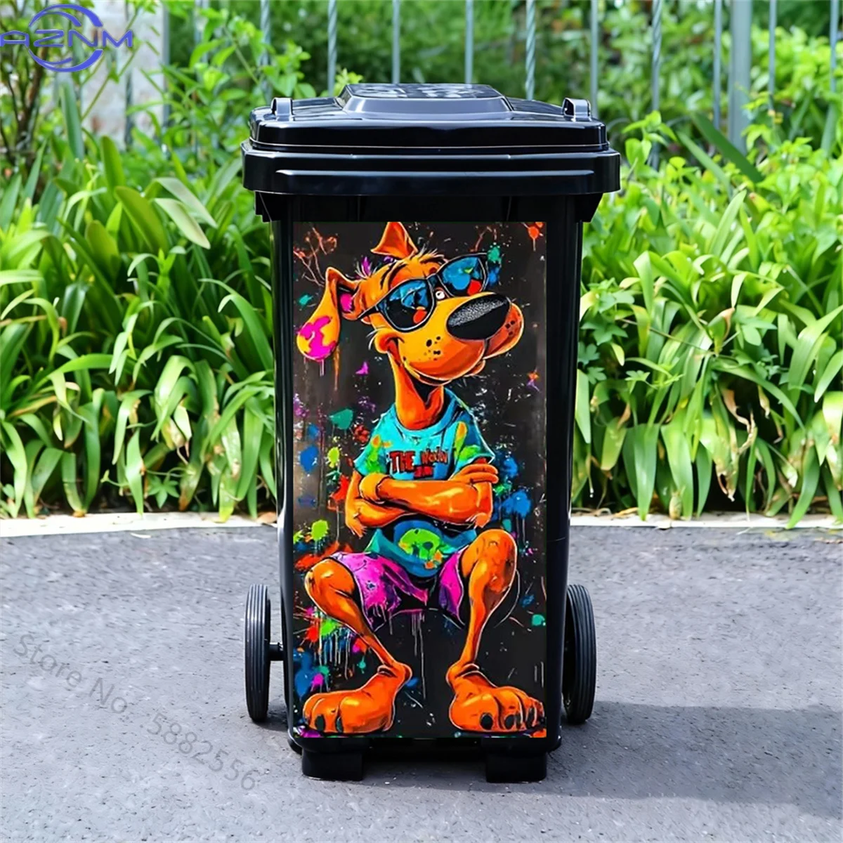 Funny Cartoon Horse Trash Can Stickers Smiling Animal Cat Sheep Vinyl Decal Home Decor Waterproof Anti-Slip Bin Decor Easy Cle view 3