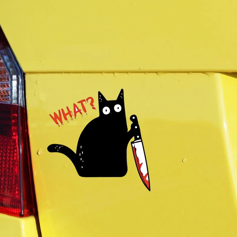 سكين القطة المضحكة - القطة السوداء ما ملصق - رسم الملصق - السيارات، الحائط، الكمبيوتر المحمول، الخلية، ملصق الشاحنة للنوافذ، السيارات، #3