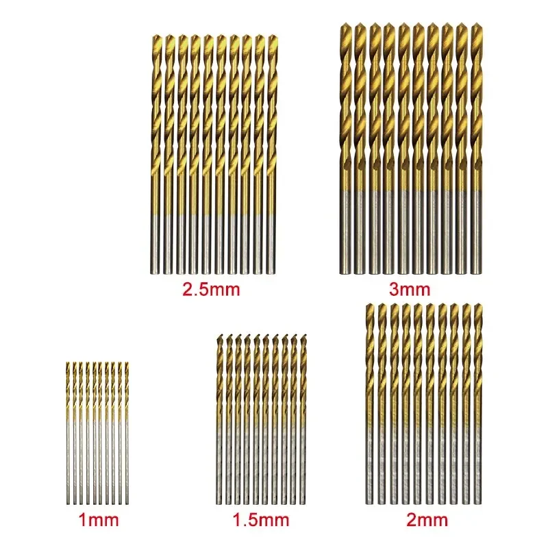 HSS Titanium Coated Twist Drill Bits 1/1.5/2/2.5/3mm Straight Shank Micro Drill Bit Set For Metal Wood Plastic DIY Drilling Tool