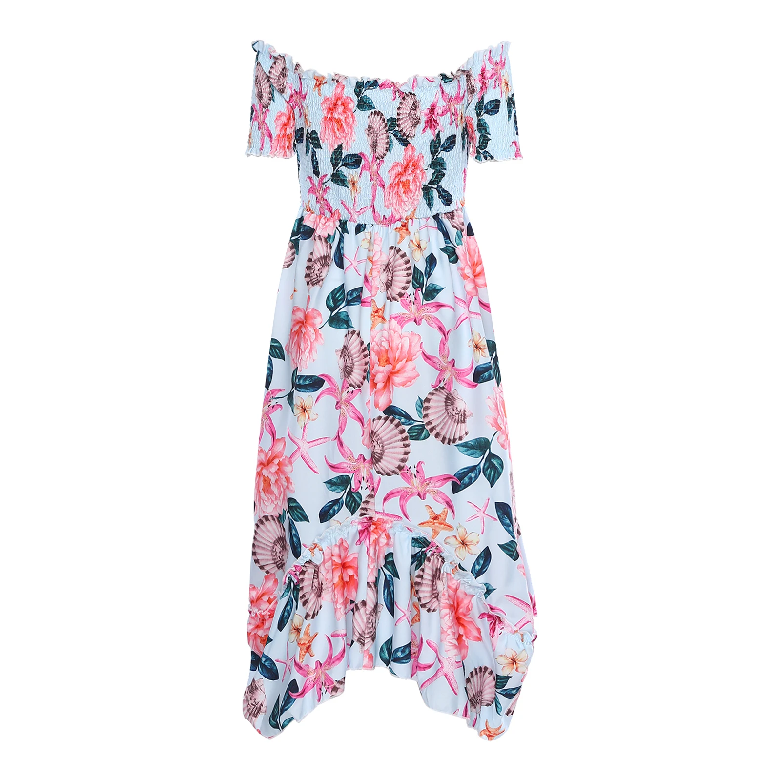 Vestidos florais femininos fora do ombro bainha irregular boho vestido casual praia férias festa vestido de verão feminino roupões de cintura alta