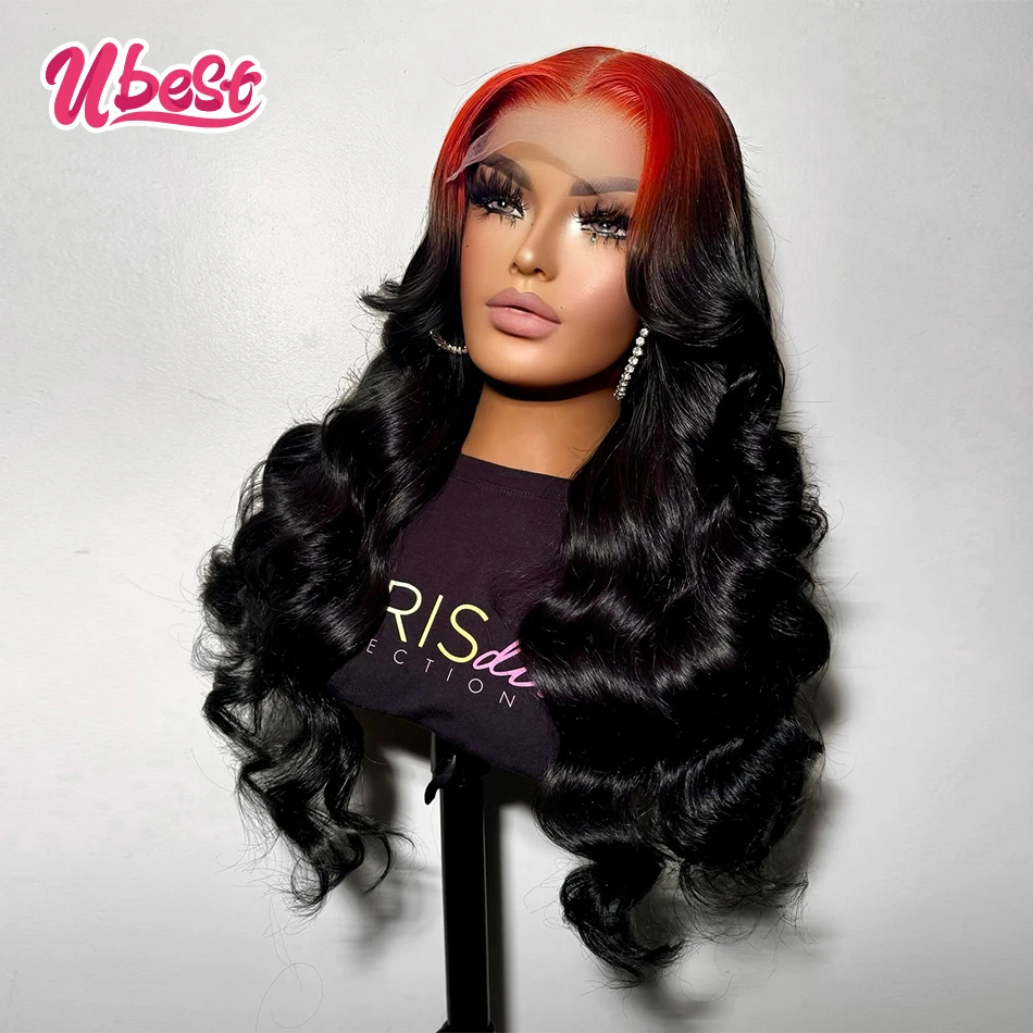 

Ubest Ombre Red 1B Colored 13X6 Body Wave Transparent Lace Front Wig 100％ Human Hair 200％ Density Brazilian Hair Lace Front Wigs
