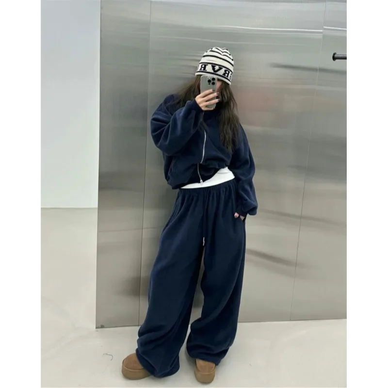 

Корейский женский комплект двусторонней одежды Fce, теплая повседневная осенне-зимняя модная верхняя одежда и брюки Campus Street Sle